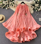 Flare sleeves with ruffled edges for a stylish waist slimming formal dress