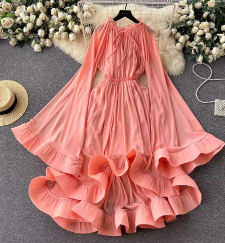 Flare sleeves with ruffled edges for a stylish waist slimming formal dress