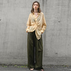 Elegant Pure Ramie Blouse Women's Unique Twist Waist Design Shirt Lightweight Breathable Top Cardigan