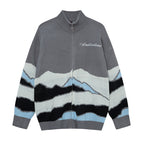 Color-Blocked Embroidered Cardigan Sweater Women's Oversized Loose Casual Knitwear Coat