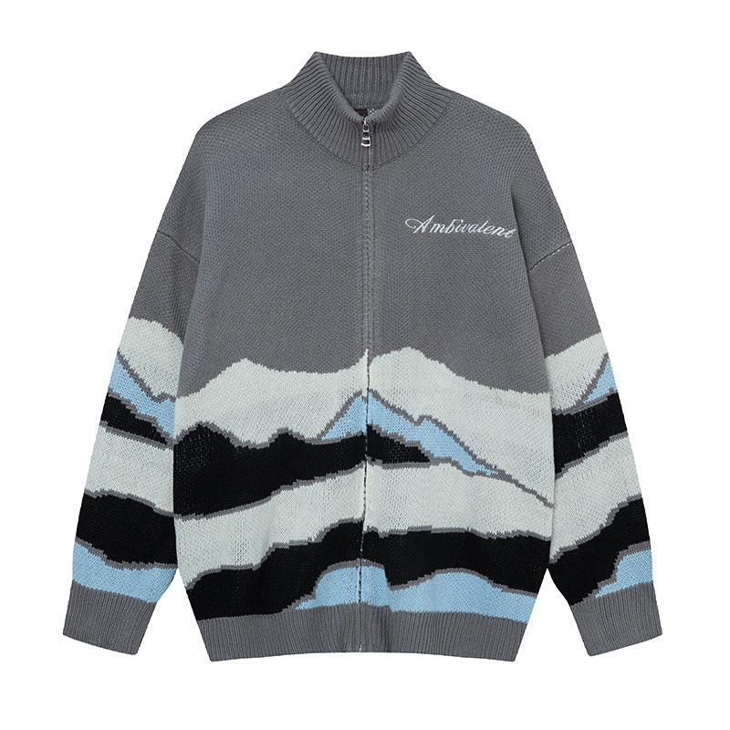 Color-Blocked Embroidered Cardigan Sweater Women's Oversized Loose Casual Knitwear Coat