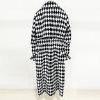 Autumn and Winter New European and American Fashion Black and White Diamond Grid Diamond Grid Diamond Grid Belt Extended Windbreaker Coat