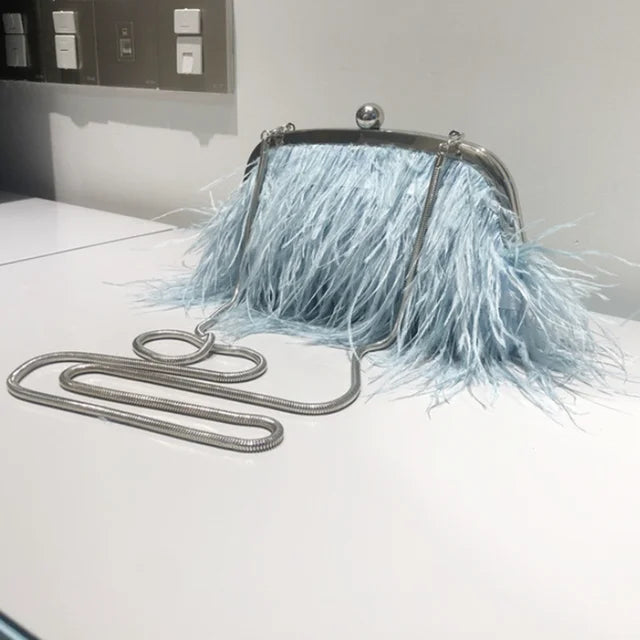 Feather Handbag Women Evening Crossbody Bag Pearl Chain Snake Chain Shoulder Bag Luxury Women Bags Design Party