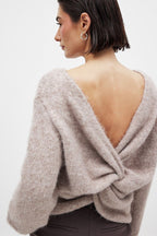 Deep V-cross backless sexy knitted sweater reversible pullover sweater