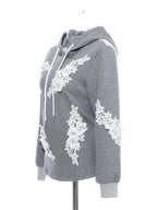 Fashion Women's Hoodies Hooded Contract Color Lace Patchwork Long Sleeves Gray Sweatshirt Autumn