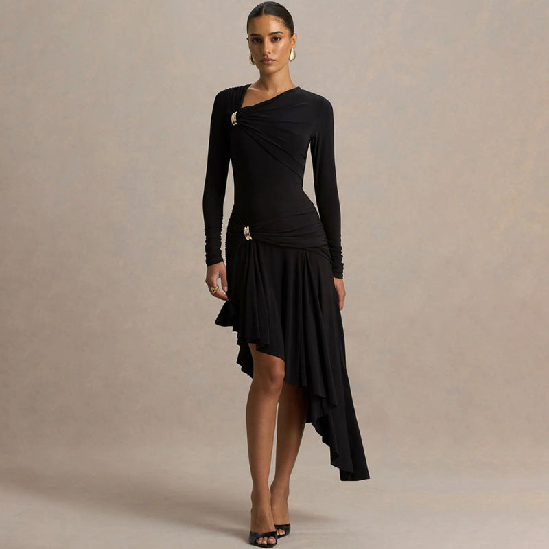 Style Irregular Sleeveless Ruched Fitted Bodycon Dress