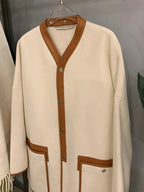 High End Double-sided Cashmere Woolen Overcoat For Women Korean Style Mid Length Loose Casual Contrast Coat Clothes