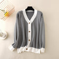 Women Tops Blue Knit Sweaters Love Heart Cardigan Female Chic V Neck Sweater