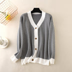 Women Tops Blue Knit Sweaters Love Heart Cardigan Female Chic V Neck Sweater