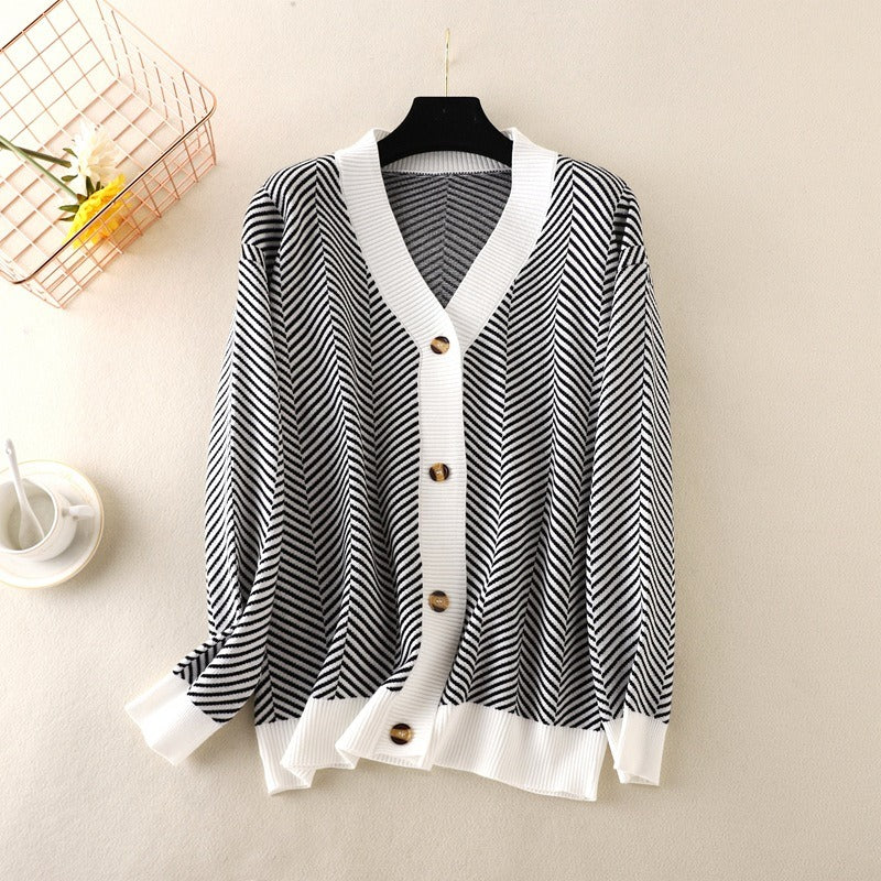 Women Tops Blue Knit Sweaters Love Heart Cardigan Female Chic V Neck Sweater