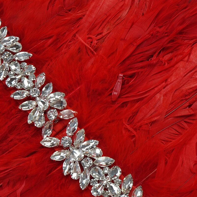 Stylish High Waist Feather Design Red Sequins Dress Sexy One Shoulder Diagonal Collar Celebrity Party Club Dress