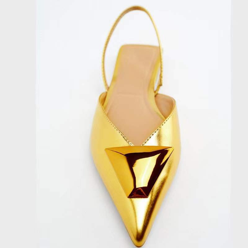 Woman Flat Gold Shoes Women Sandals Elegant Casual Mules Pointe Slingback shoes Luxury