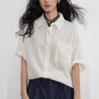 Loose Commute Shirt for Women Short Sleeve Casual Top with Rich Aesthetic