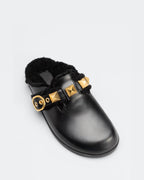 Leather Furry Mules