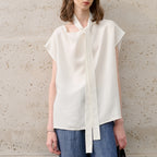 Elegant Loose Short Sleeve T-Shirt for Women - High-End Tencel Linen Swing Collar Office Wear with Belt