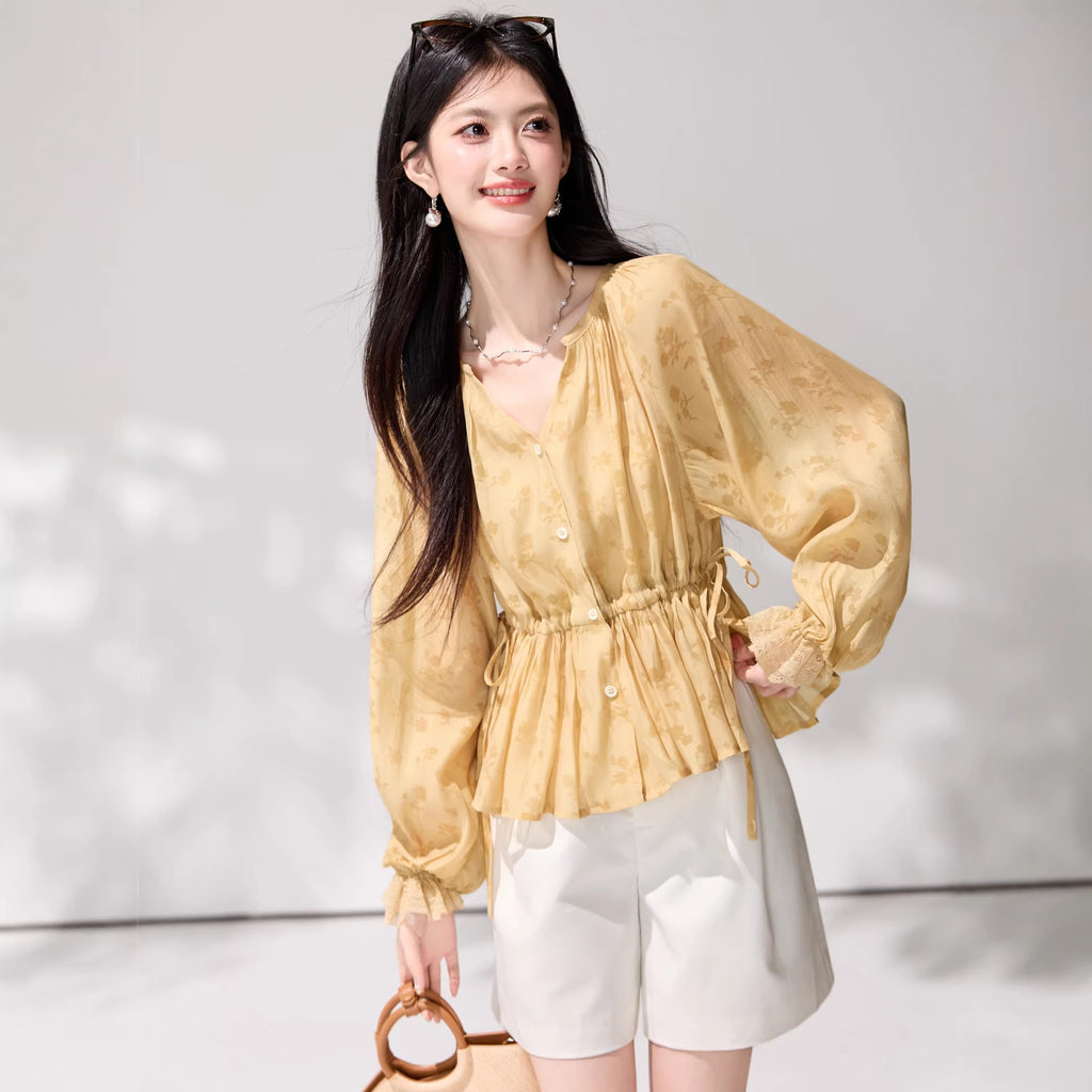 Chiffon Long Sleeve Shirt for Women, Elegant and LuxuriousYouthful and Stylish Spring Floral Top