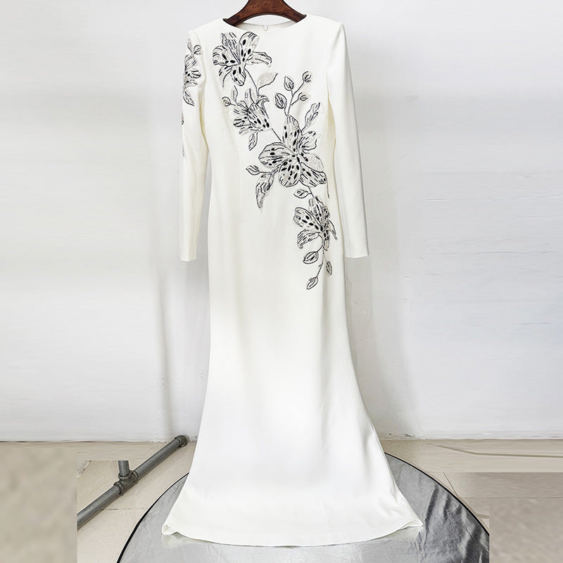 Embroidered and Beaded Long Dress