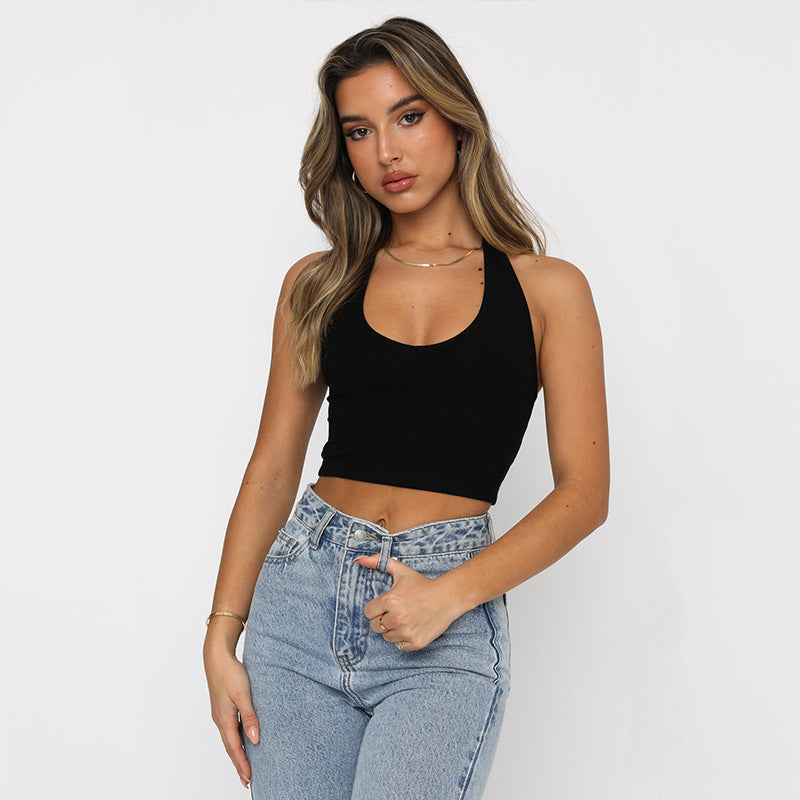 Solid color slim fit short sleeveless top for women