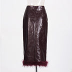New retro patchwork feather split hip skirt for women