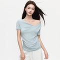 One-Cloth Three-Way Wear Asymmetrical Off-Shoulder Ruffled Neck Short Sleeve T-Shirt for Women