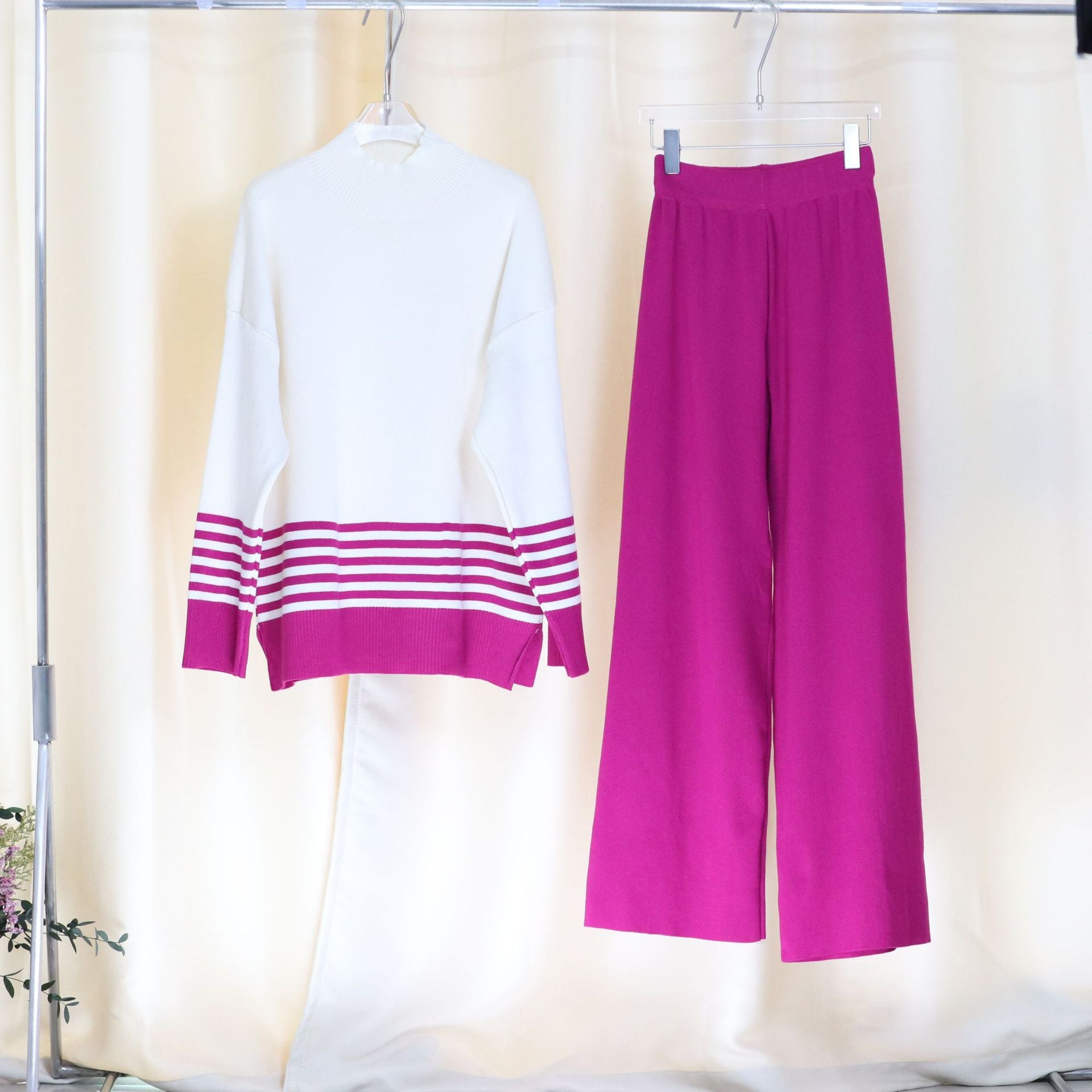 Designer Autumn Winter Women Sweater Tracksuit 2 piece Set Oversized Ladys Knitwear + Wide Leg Pants Warm Suits