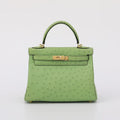 Green Genuine Ostrich Skin Leather Flap Tote Bags