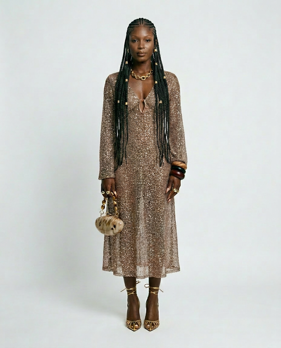 Radiant Sequined V-Neck Maxi Dress-3