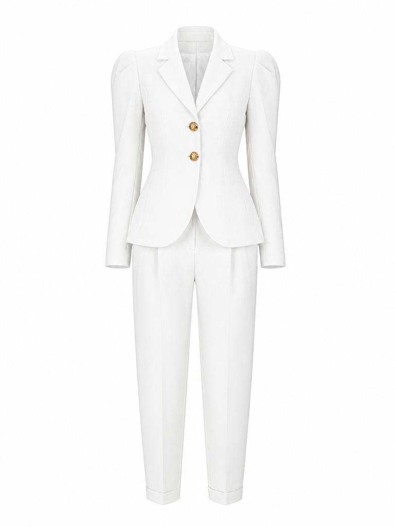 Confident Slim Puff Sleeve Pant Suit