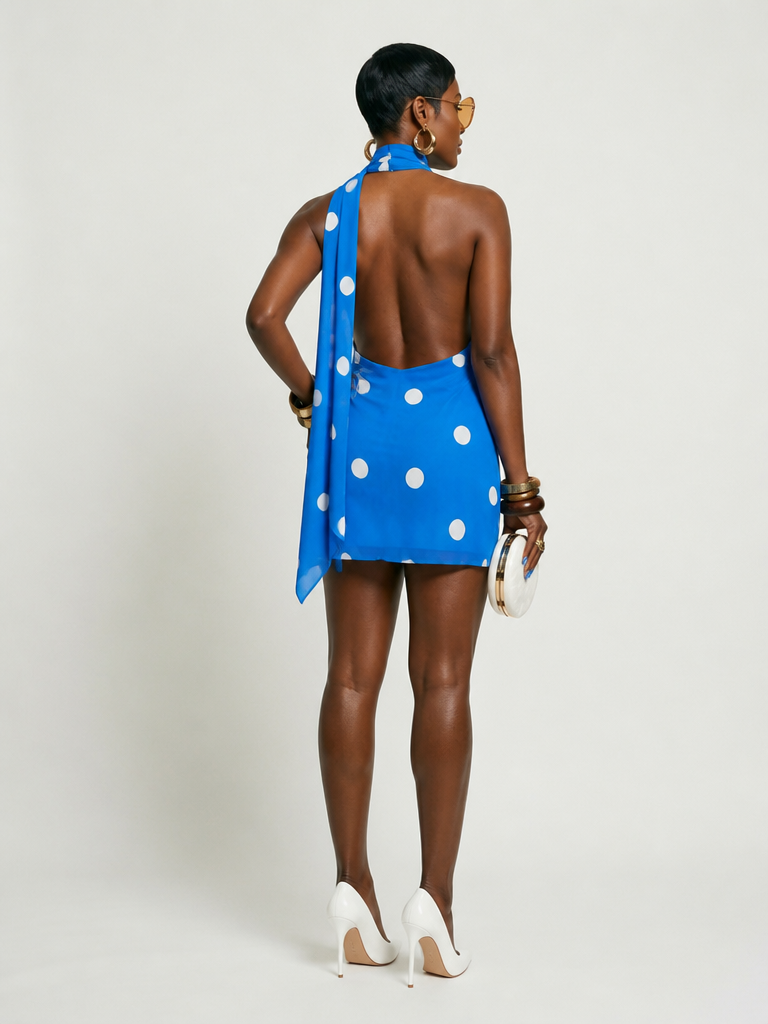 Confident Polka Dot Halter Mini Dress