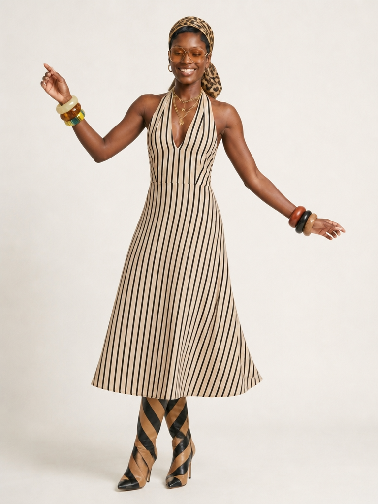 Free Spirit Striped Halter Maxi Dress