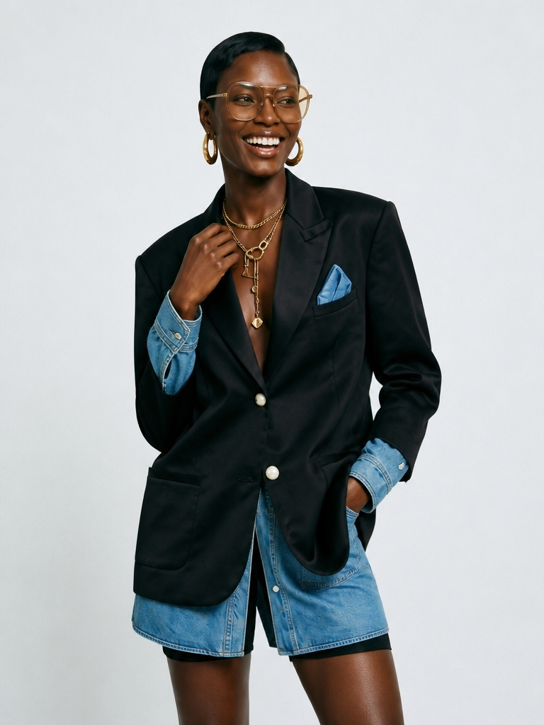 Audacious Denim Spliced Blazer