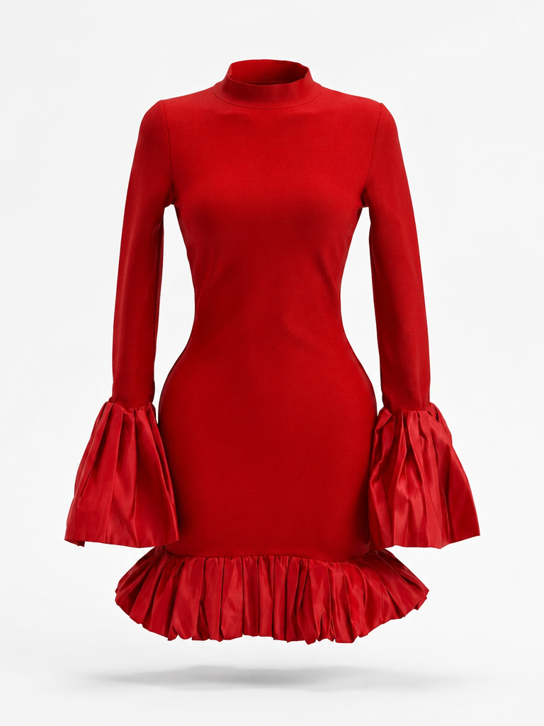 Black Flared Sleeve Mini Dress