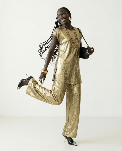 Divine Golden Pleated Two-Piece Set-4