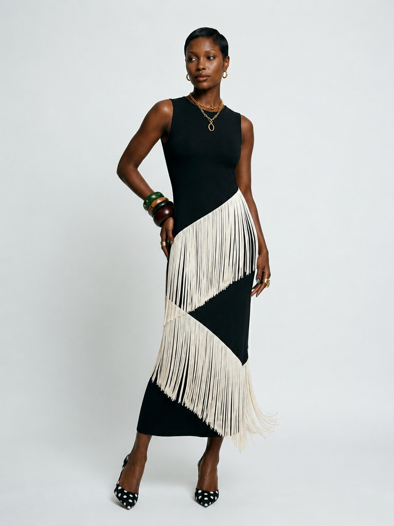 Free Spirit Tassel A-Line Maxi Dress