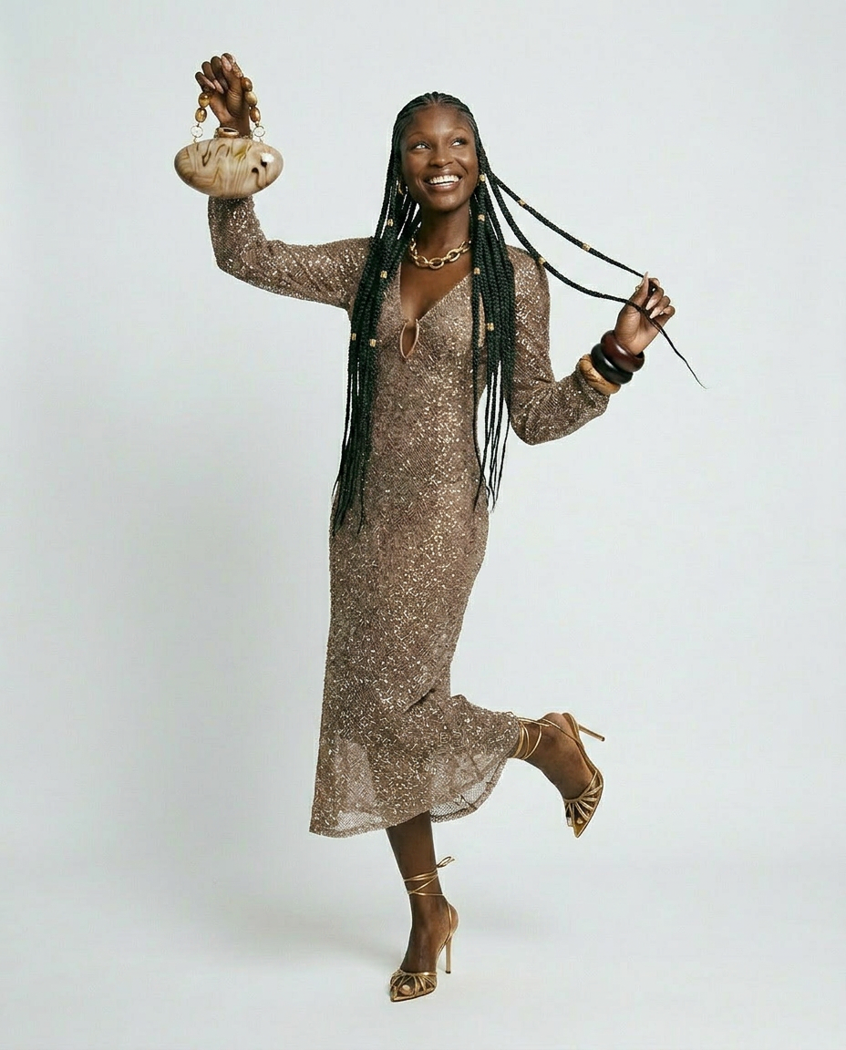 Radiant Sequined V-Neck Maxi Dress-2