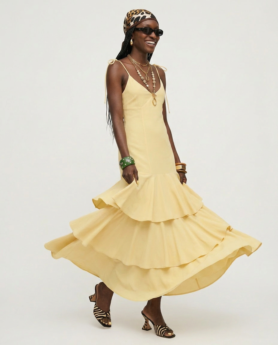 Radiant Tiered V-Neck Midi Dress-3