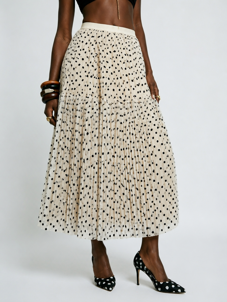 Divine Polka Dot Mesh Midi Skirt