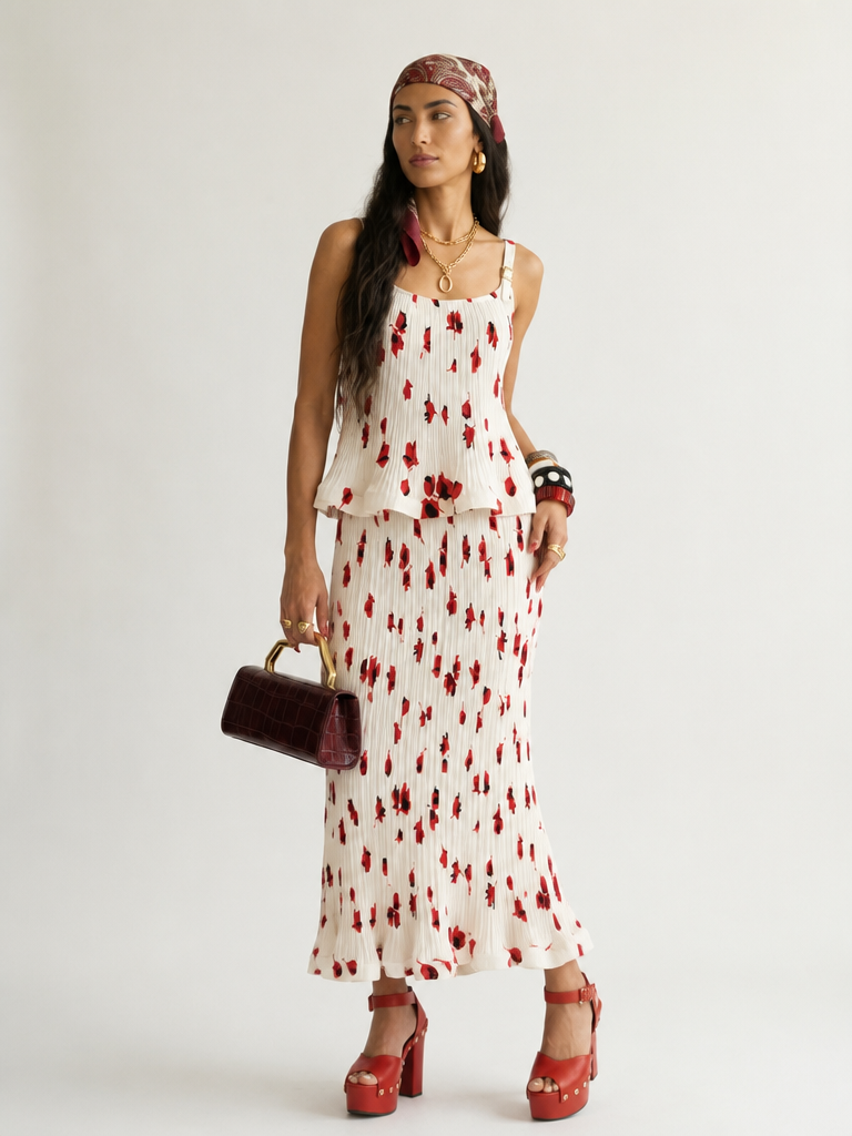 Free Spirit Pleated Floral Two-Piece Set