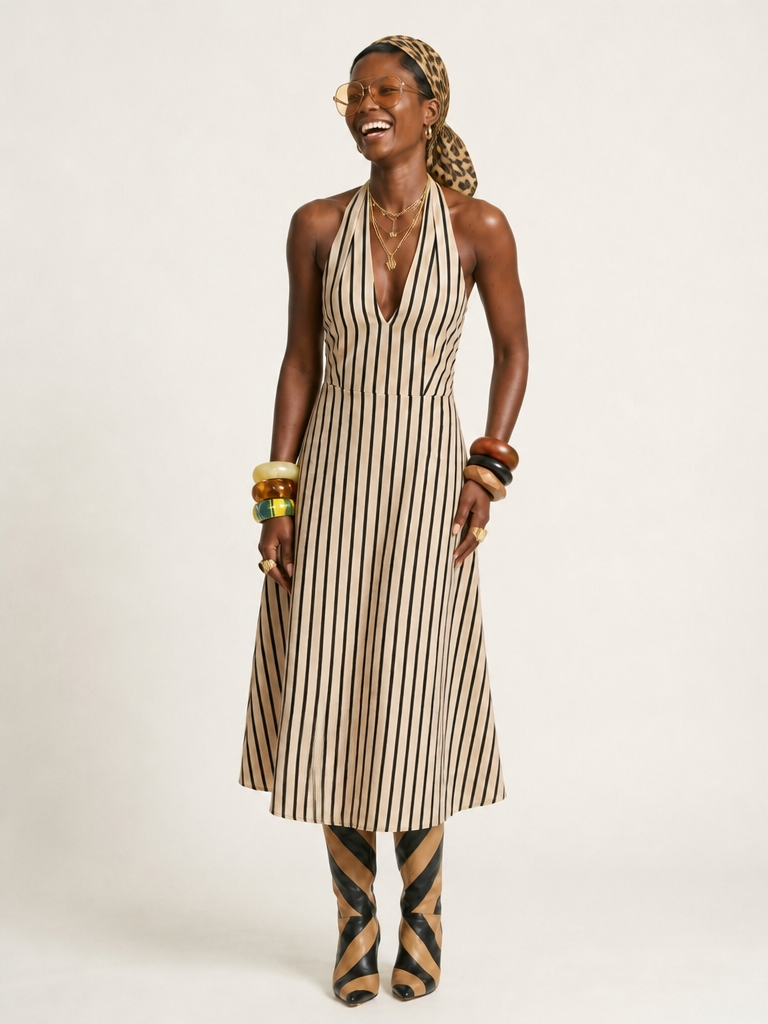 Free Spirit Striped Halter Maxi Dress