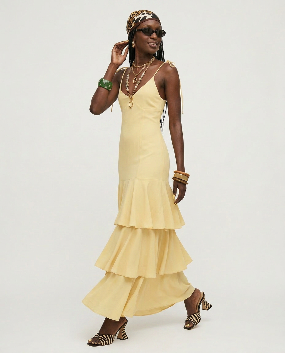 Radiant Tiered V-Neck Midi Dress-1