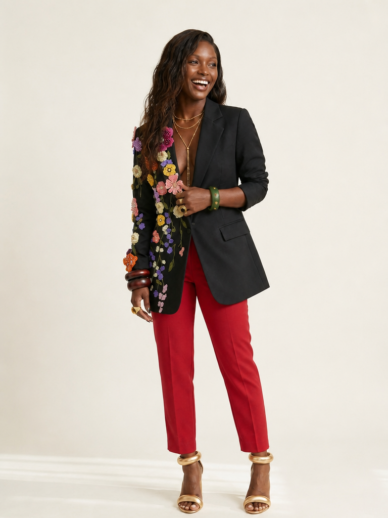 Audacious Embroidered Flower Blazer