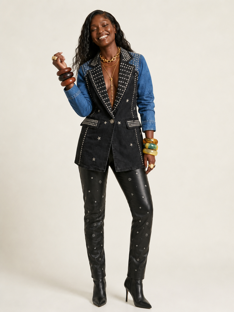 Mighty Studded Denim Blazer