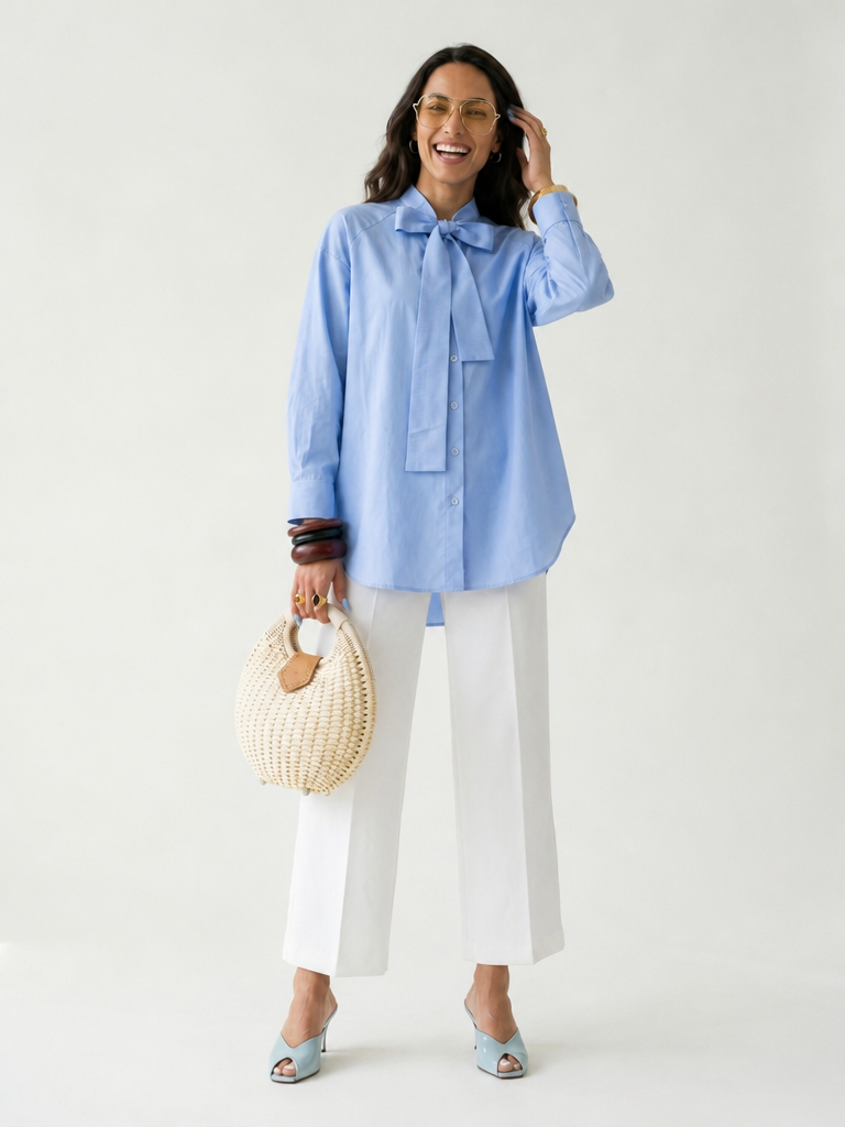 Elegant Striped Bow Collar Blouse