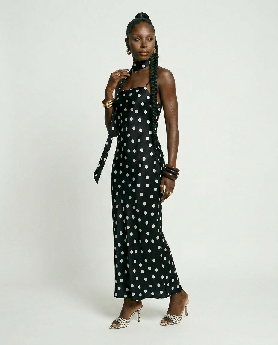 Elegant Polka Dot Maxi Dress-0