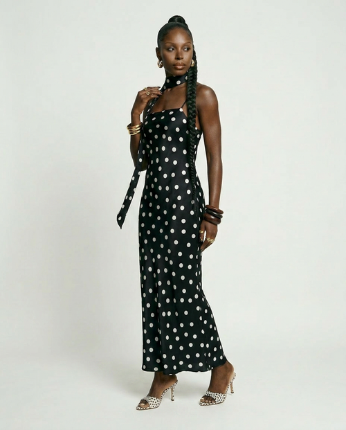 Elegant Polka Dot Maxi Dress-0