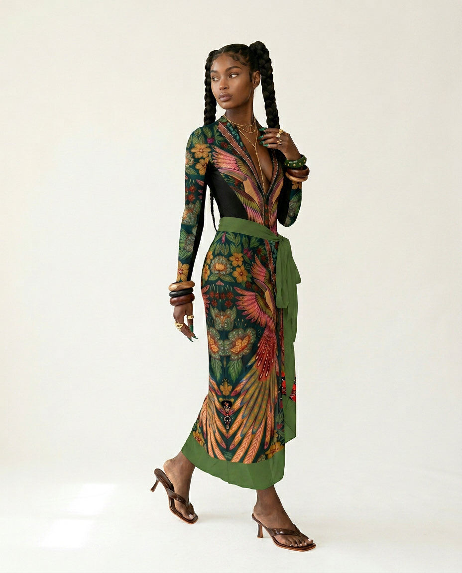 Wild Heart Printed Long-Sleeve One-Piece-0