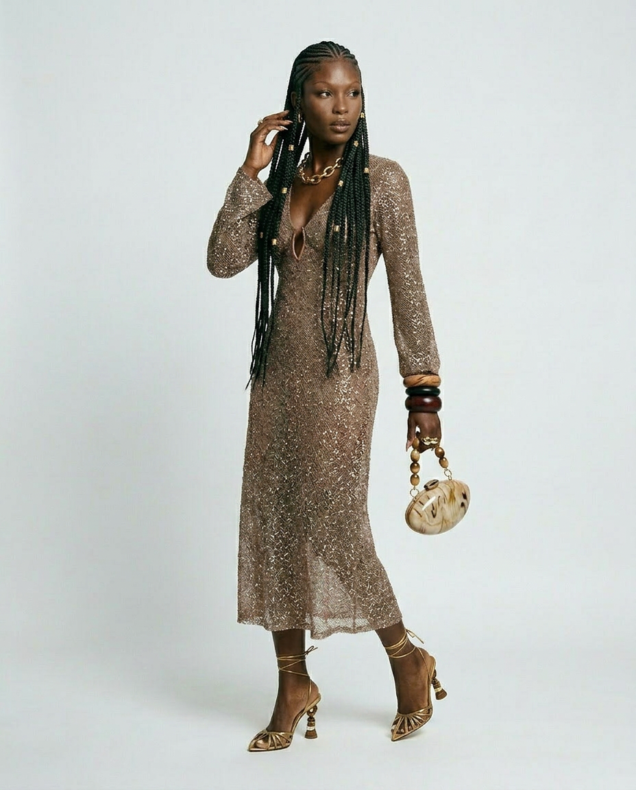 Radiant Sequined V-Neck Maxi Dress-0