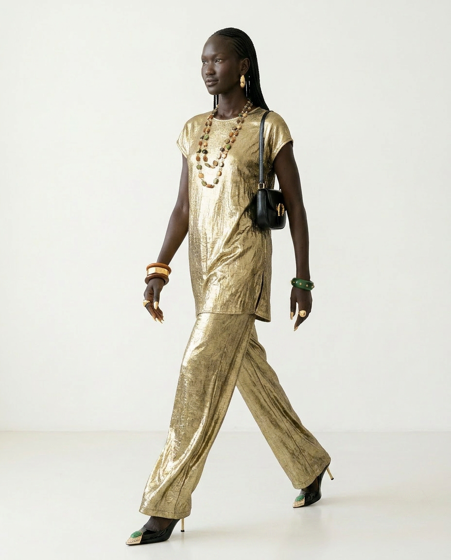 Divine Golden Pleated Two-Piece Set-1