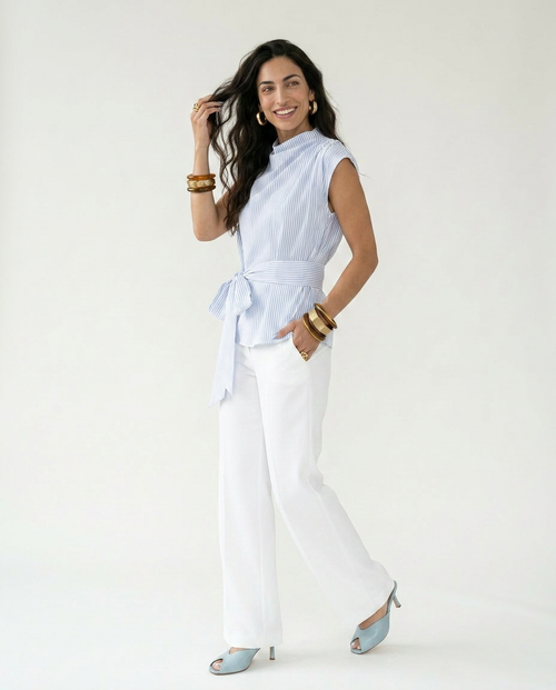 Elegant Striped Bow Blouse-1
