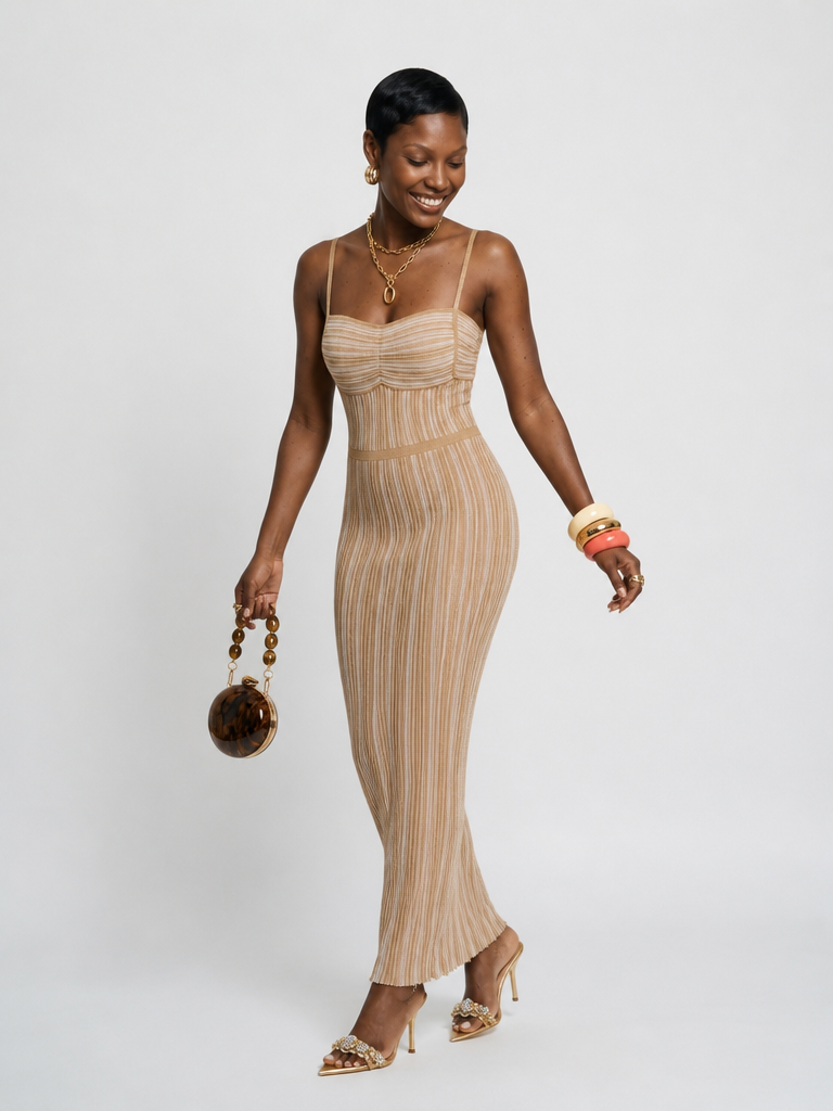 Elegant Striped Knit Maxi Dress